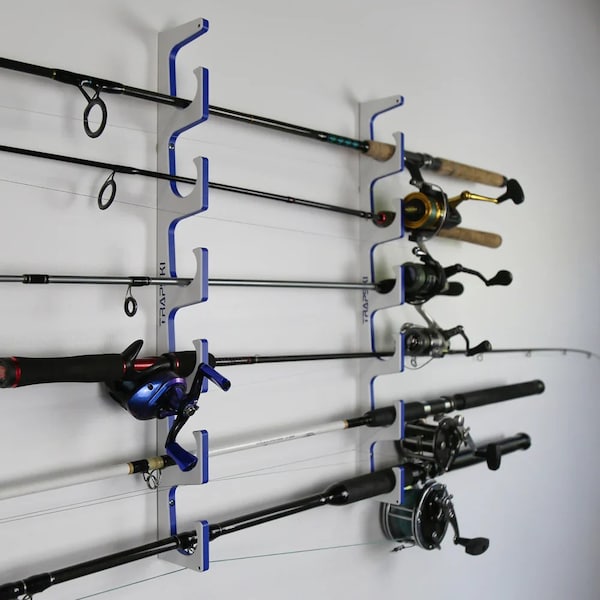 Premium Fishing Rod Rack,Wall/Ceiling Mount,Marine Grade HDPE,Holds 6 Or 12 + Stackable Storage,2PK